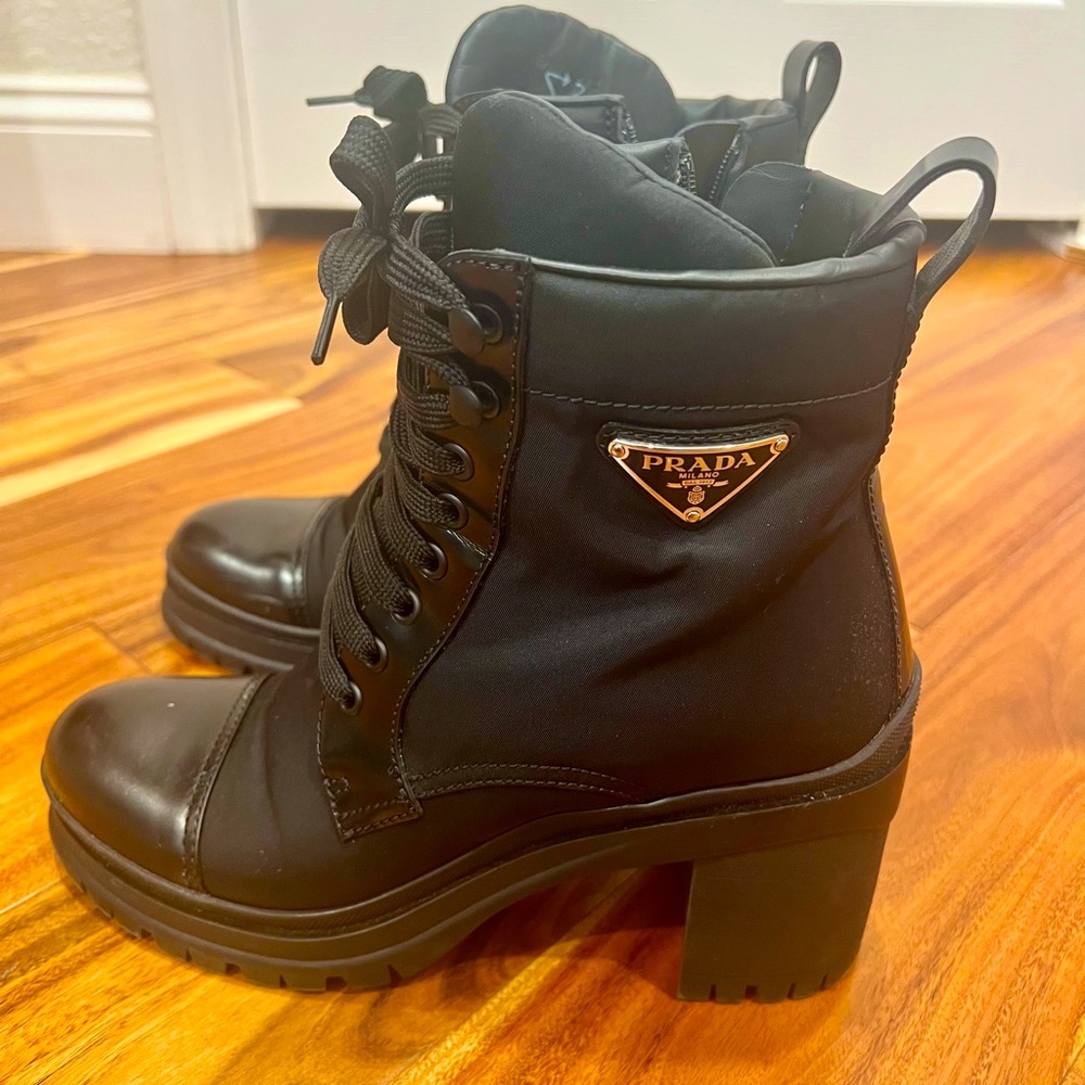 Prada Re-Nylon and Leather Lace-up Booties